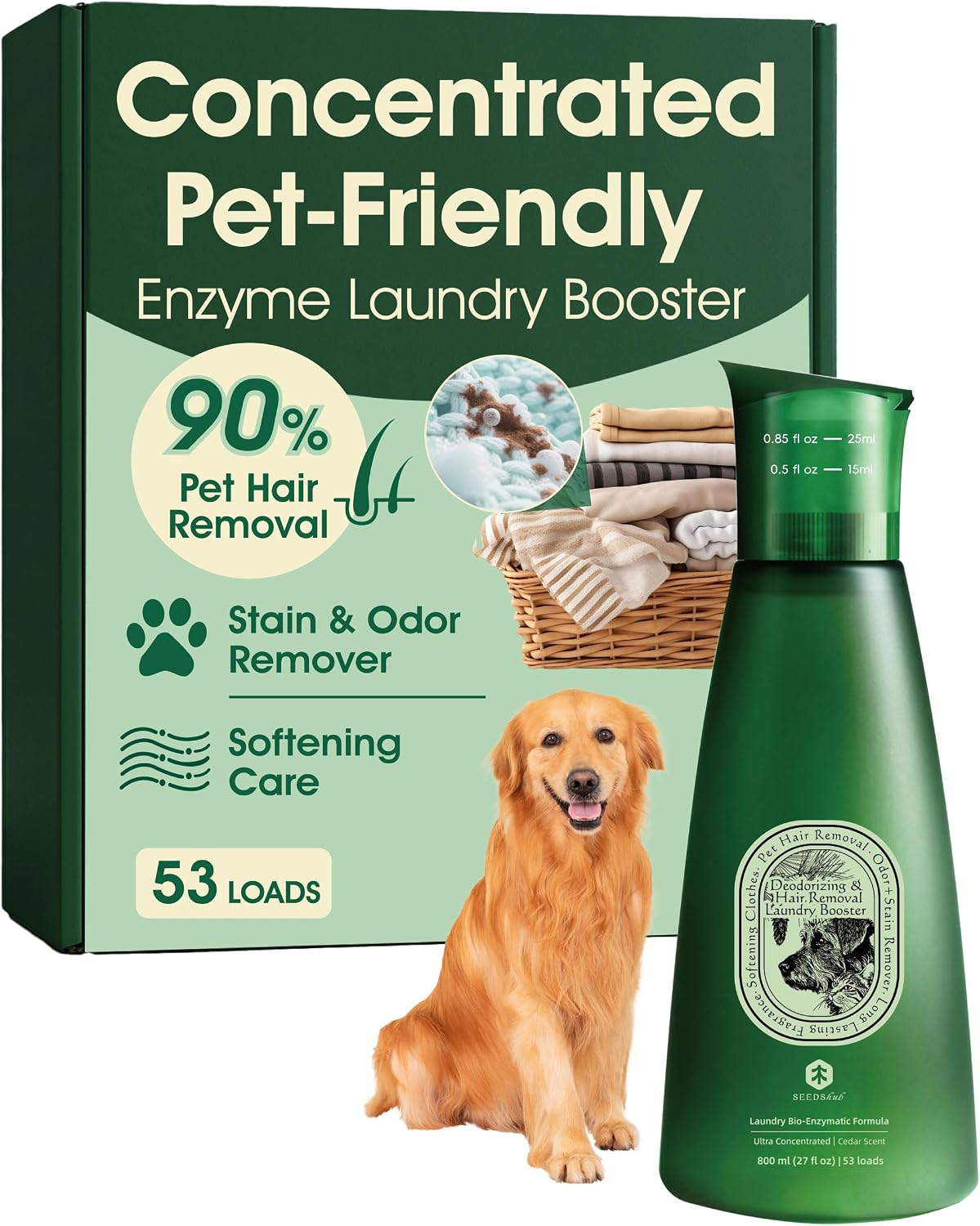 Pet Hair Remover for Laundry Booster, Odor & Stain Removal, 53 Loads