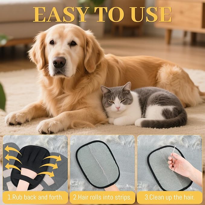 Pet Hair Removal Glove for Cats & Dogs, Upgrade 5-Finger Magic Brush Pet Hair Remover Tool, Electrostatic Reusable Grooming Mitt for Laundry, Couch, Carpet & Car Seat