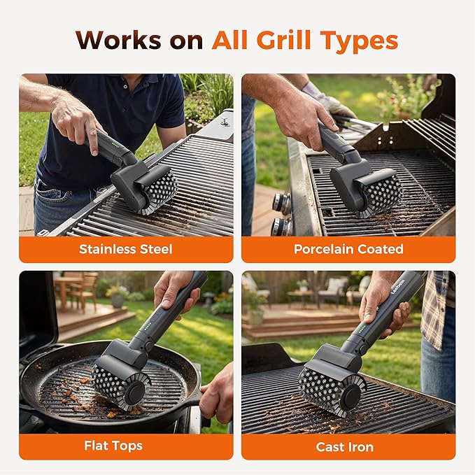 Leebein Electric Grill Brush for Outdoor, 2026 TikTok BBQ Grill Cleaner with 3 Heads, 3-Speed & Angle Adjust Cordless Rotary Grill Brush, 150Mins Runtime Grill Cleaning Brush for Barbecue Grates
