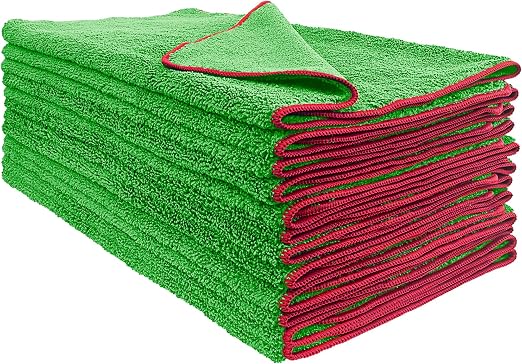 Detailer's Preference Dual Pile 400 GSM Microfiber Towels with Red Trim, All-Purpose Terry Weave Cleaning Cloths for Aut