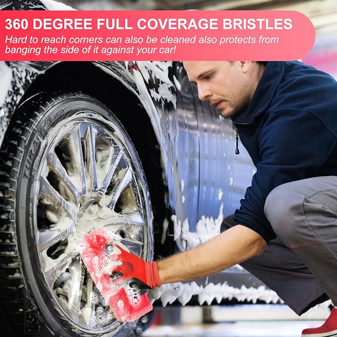 Tanlade 2 Pcs Car Wash Brush Head with Soft Detailing Bristle Flow Through Car Cleaning Brush Exterior Wash Equipment for Auto Truck RV Boat Camper (12 Inch,Red)