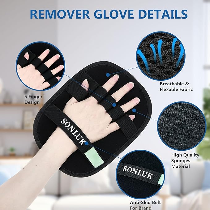 2 Pack Pet Hair Removal Glove,Upgraded 5-Finger Pet Hair Remover Glove for Dogs&Cats,Reusable Electrostatic Magic Brush Pet Hair Removal Tool for Laundry,Furniture,Carpets,Car Seats(Black)