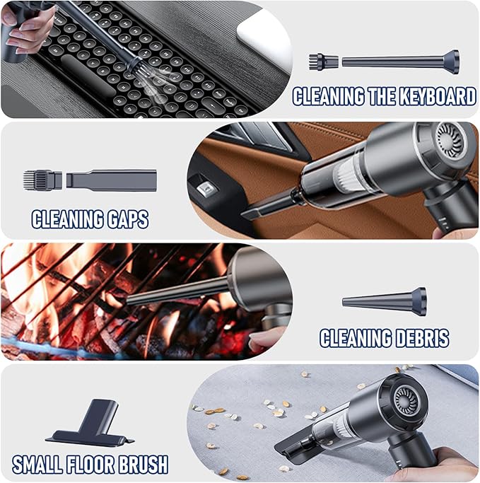 houscly Car Vacuum Portable Cordless 20000PA High Power 4-in-1 Compressed Air Duster & Air Blower & Pump Hand Held Vacuum with Brushless Motor for Car, Home, Office,Camping Ideal Gifts for Men & Women