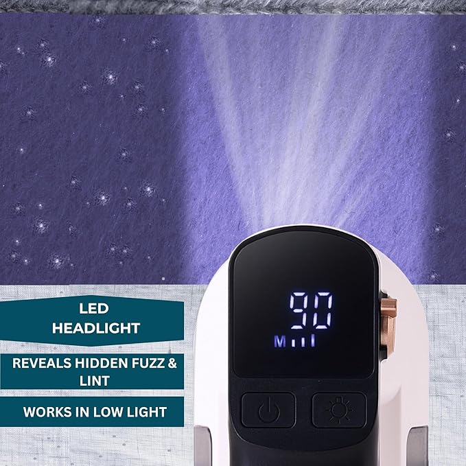 True & Tidy XL Fabric Shaver & Lint Remover Rechargeable Electric Sweater Defuzzer w/ 6-Blade Stainless Steel, 3 Speeds, LED Display, 2 Extra Blades, 3.5 Hrs Runtime for Clothes, Couch, Upholstery