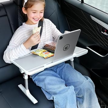 Large Car Seat Tray Table, Foldable Travel Tray for Kids Car Seat, Height Adjustable Car Lap Desk for Laptop Computer Ta