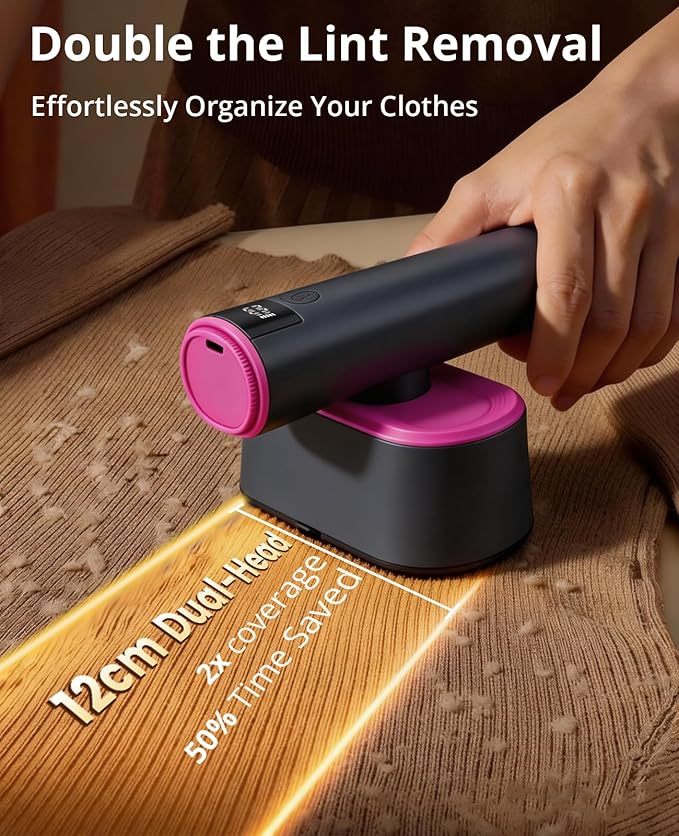 Fabric Shaver, 2-in-1 Rechargeable Lint Shaver with Dual Shaving Heads, Digital LED Display, 6-Leaf Blades, 2-Speed Sweater Shaver to Remove Pilling & Fuzz from Clothes, Furniture, Couch