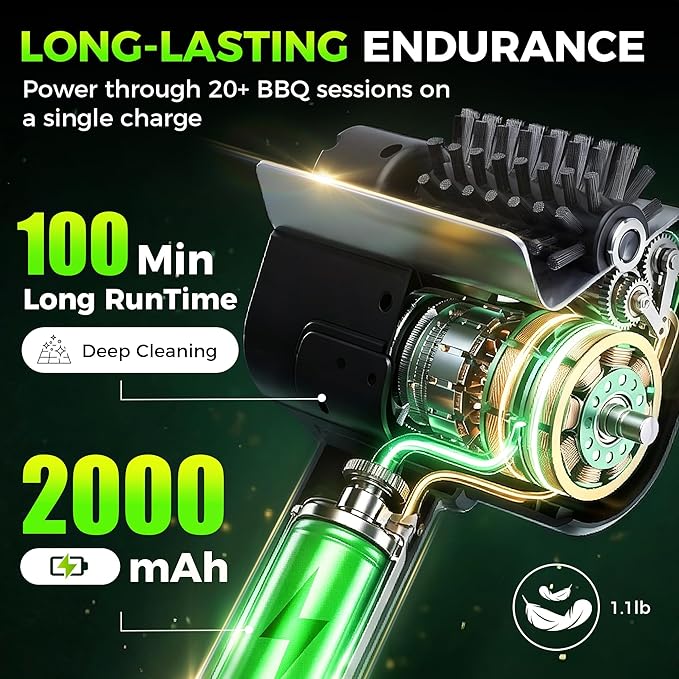 Electric BBQ Grill Brush - Cordless USB Rechargeable Grill Cleaning Brush with High-Speed Motor, Heavy Duty Stainless Steel Bristles, Automatic Barbecue Grate Cleaner Tool, Perfect BBQ Accessories