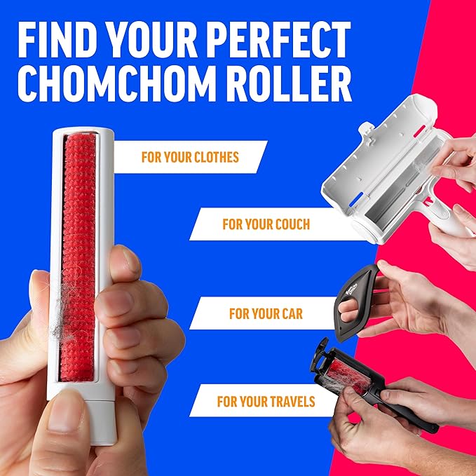 ChomChom Roller & Rake – Reusable Pet Hair Removal Roller with Rake Attachment for Cat & Dog Fur on Furniture, Couch, Carpet, Car, Rugs, Bedding & More– Portable, Eco-Friendly