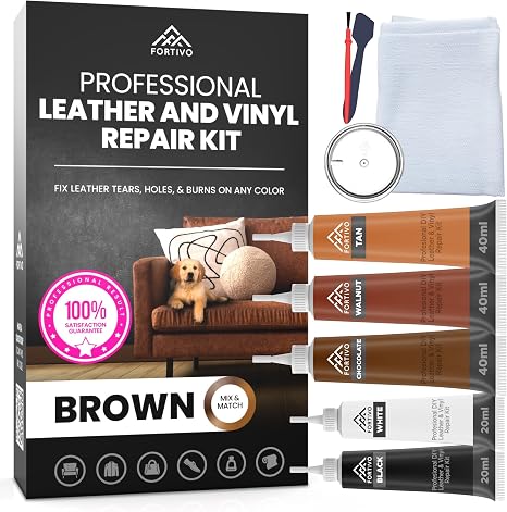 Brown Vinyl Repair Kit - Leather Color Restorer for Couches, Furniture, Car Seats, Purse, Jacket, and More - Advanced Ge