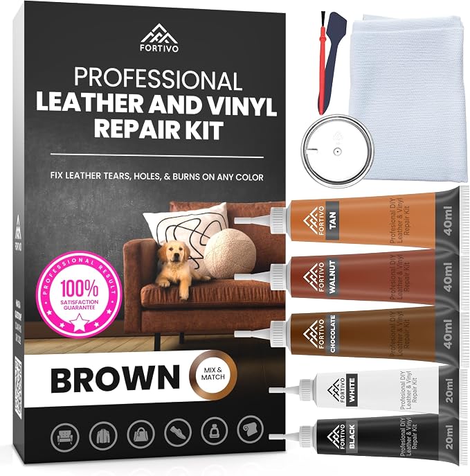 Brown Vinyl Repair Kit - Leather Color Restorer for Couches, Furniture, Car Seats, Purse, Jacket, and More - Advanced Ge