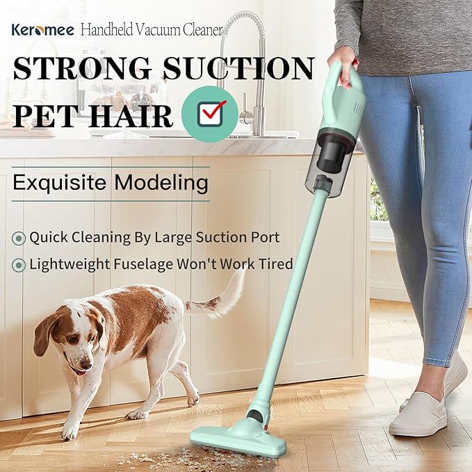 KEROMEE Cordless Vacuum Cleaner, Handheld Stick Mini Lightweight 2-in-1 Vacuum for Pet Hair Hardwood Floor Cat Litter Home Cleaning