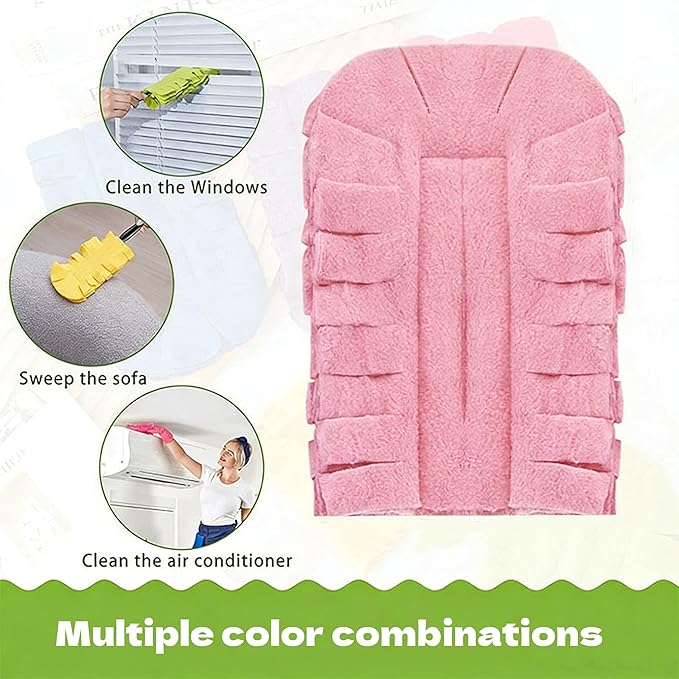 7-Piece Set of Reusable Dusting Brush Refills, Washable Microfiber Dusting Pads, Suitable for Home, Blinds, Cars, Pets, Furniture, Fans, etc. (Assorted Colors, Includes Handle)