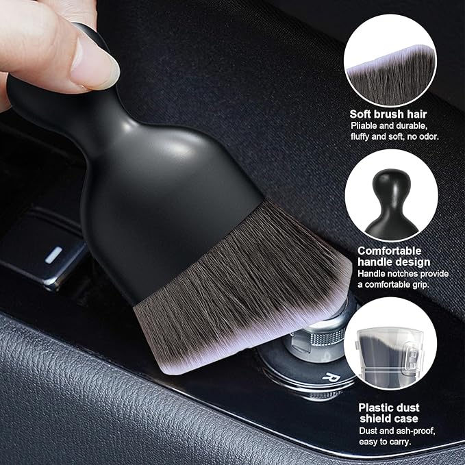 Ziciner 2 PCS Car Detailing Brush, Curved Soft Bristles Auto Removal Dust Collectors, Universal Vehicle Dashboard, Air Conditioner Vents etc Interior Cleaning Tool Accessories (Brown/White)