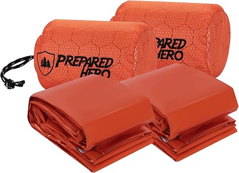 Prepared Hero Survival Bag, Emergency Bivy Sleeping Bag, Orange, 2 Pack