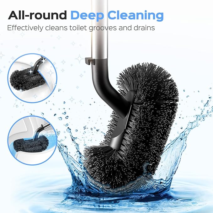 HAMITOR Toilet Plunger and Brush Set: 2 in 1 Stainless Steel Rustproof Combo with Deep Cleaning Curved Bristles - Heavy Duty Toilet Unclogging for Family Bathroom - Compact Apartment Accessories