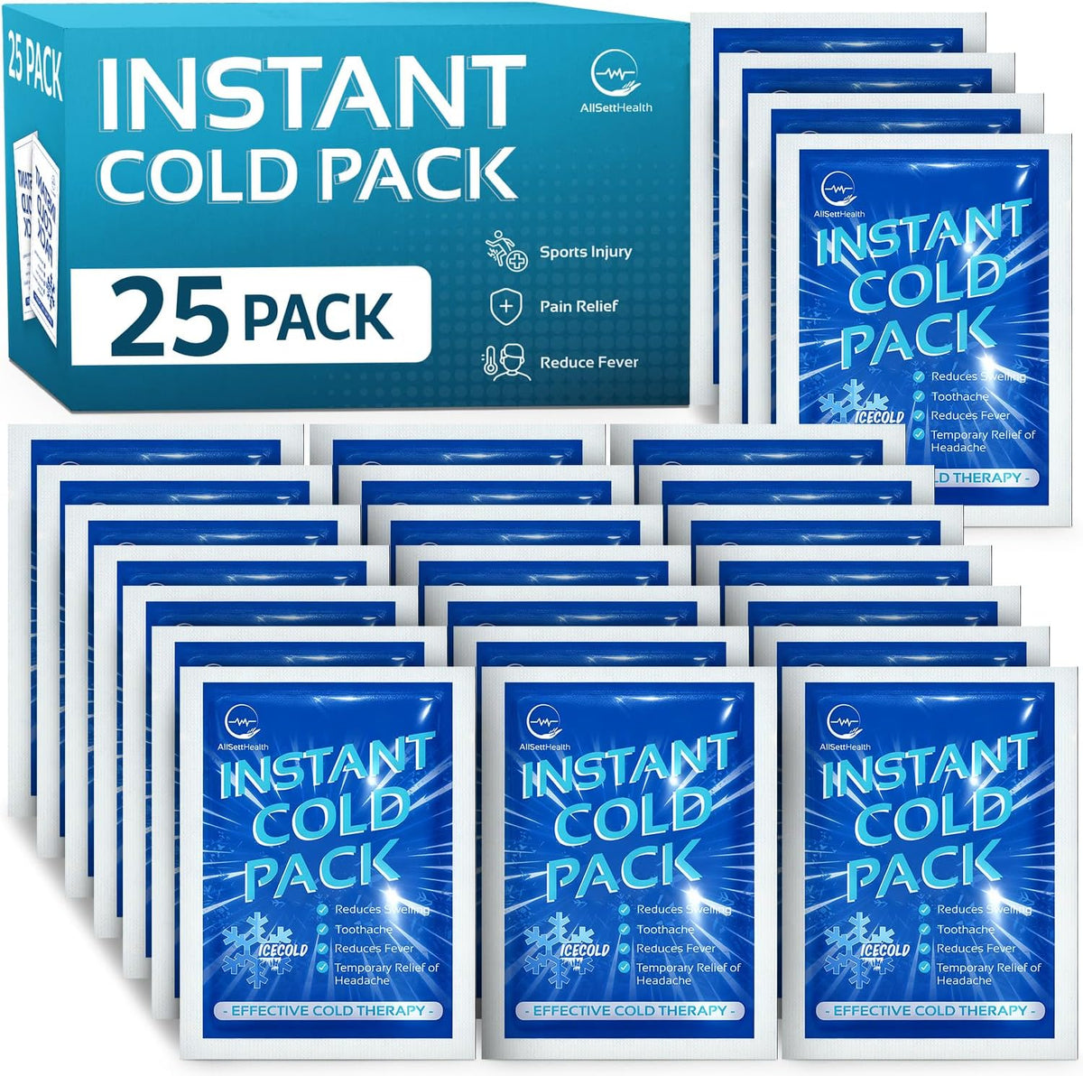 25 Pack Instant Ice Packs for Injuries, Disposable First Aid Cold Packs