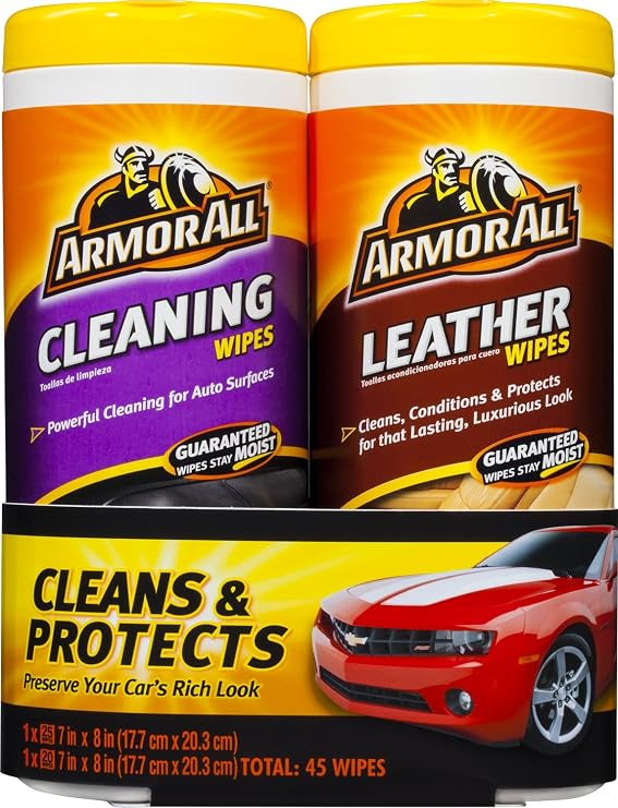 Armor All Car Cleaning and Leather Wipes - Interior Cleaner for Cars & Truck & Motorcycle, 25/20 Count (Pack of 2), 1876