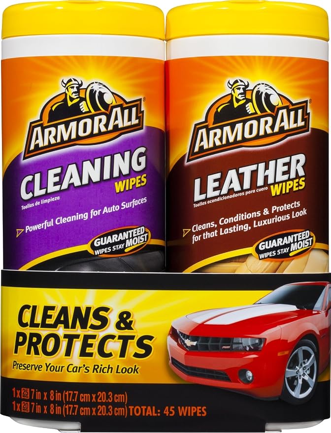 Armor All Car Cleaning and Leather Wipes - Interior Cleaner for Cars & Truck & Motorcycle, 25/20 Count (Pack of 2), 1876