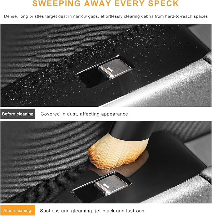 2 PCS Car Interior Detailing Brush, Curved Car Interior Cleaning Brush with Ultra Soft Bristles & Dust Cover, Scratch-Free Auto Dusting Brushes for Dashboard AC Vent Leather (Brown & Black)
