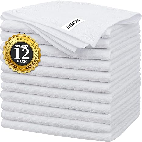 FIXSMITH White Microfiber Cleaning Cloth -Pack of 12, Highly Absorbent Cleaning Rags, 16"X12" All Purpose Cleaning Towel