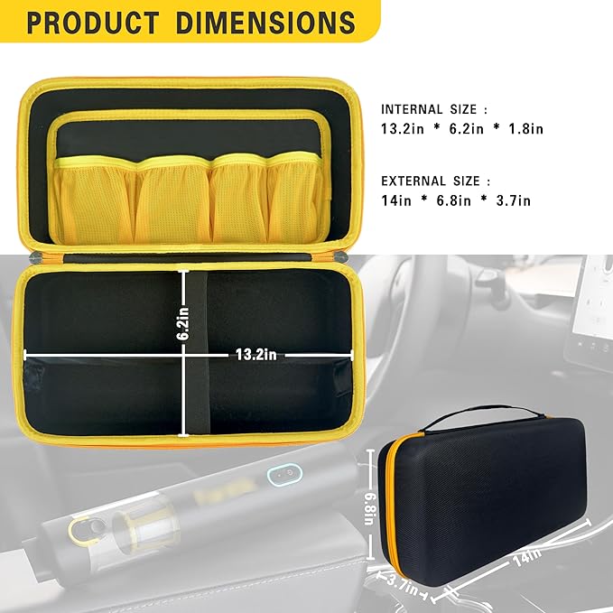 Case for Fanttik Slim V8 Apex/ V8 Mate/for Fanttik Slim V10 Apex/ V10 Mate Car Vacuum Portable Cordless. Portable Hard Storage with Removable Divider and Mesh Pocket for Accessories（case only）
