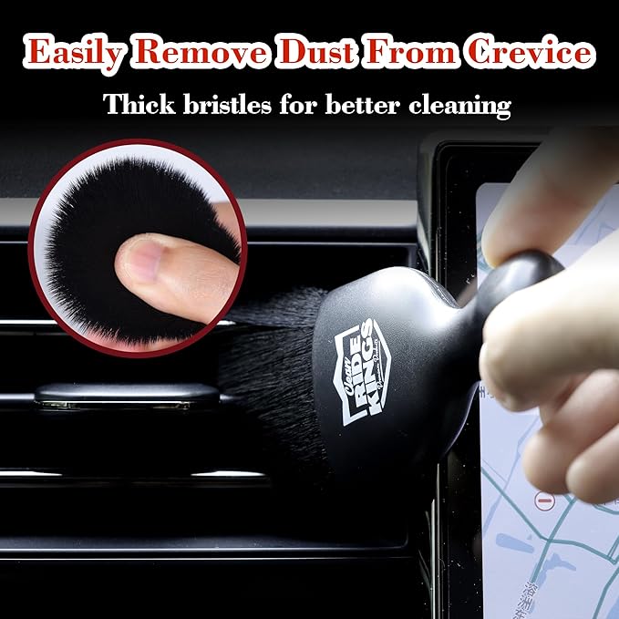Car Interior Detailing Brush, Soft Bristle Auto Dashboard Dust Cleaner with Cover for Car Vents, Leather & Computer, Cleaning Supplies Gifts for Men Women - Black