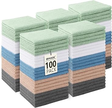 UNIMADE Washcloths Bulk 100 Pack Face Towels (12" x 12"), Highly Soft Wash Cloths and Hand Towels, Fast Drying Multi-Pur