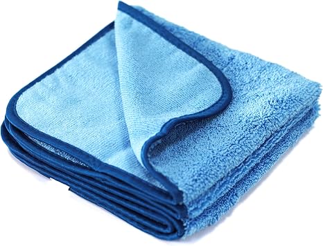 Maxshine 380GSM Zero Crazy Microfiber Towel Cleaning Cloth with Blue Silk Border - Blue, 16”x24” (40x60cm), Ultra-Soft &