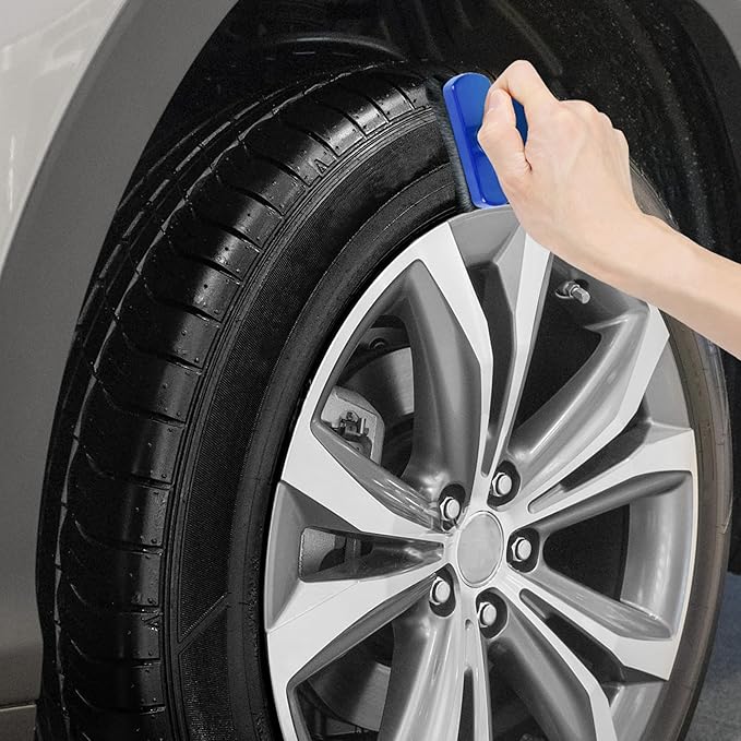 BABYSHEEP Large Car Tire Shine Applicator,Vegan Tire Shine Applicator with Curved Brush Head- Automotive Tire Dressing Applicator Brush with Storage Stand for Tire Detailing, 3.6 Inch Length (Blue)