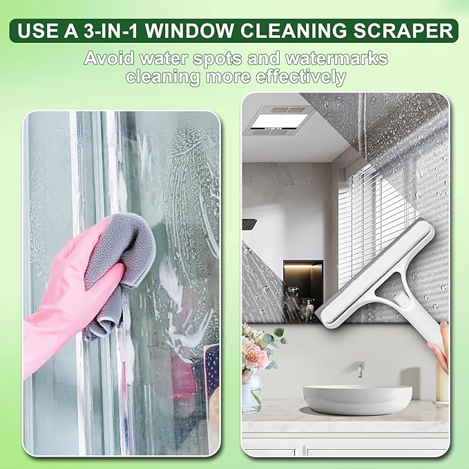 3 in 1 Window Cleaning Scraper, Window Squeegee with Sprayer, Window Cleaning Scraper for Windows, Walls, Car Windshields, Bathrooms, Kitchens, All-Purpose Window Cleaner Tool (Blue)