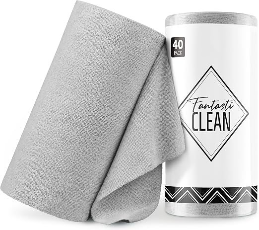 Fantasticlean Microfiber Cleaning Cloth Roll- 40 Sheets, 12" x 12" (Grey)