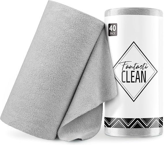 Fantasticlean Microfiber Cleaning Cloth Roll- 40 Sheets, 12" x 12" (Grey)