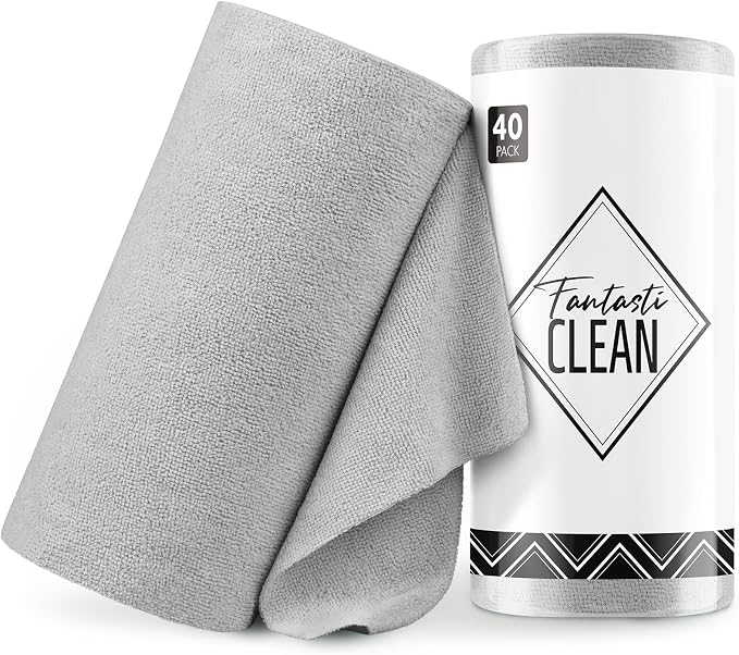 Fantasticlean Microfiber Cleaning Cloth Roll- 40 Sheets, 12" x 12" (Grey)