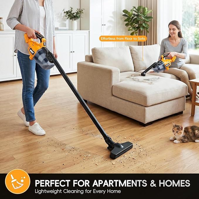 Cordless Handheld Vacuum Cleaner Compatible with DeWalt 20V Battery(Tool Only,No Battery),16000Pa Portable Vacuum with 2 HEPA Filters & 4 Attachments,Lightweight 2.2 lbs for Car,Home & Garage Cleaning