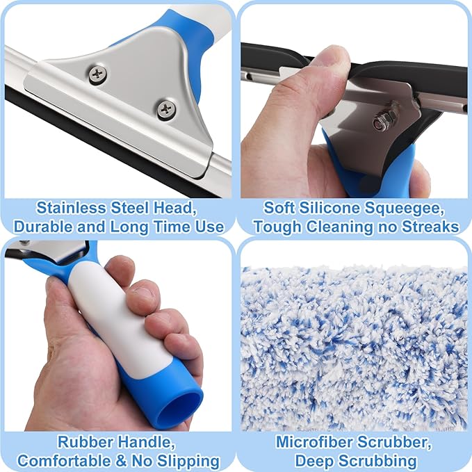 Mitclear 77'' Professional Squeegee Window Cleaner Tool with Extension Pole, Car Windshield Cleaning Kit with Long Handle, Window Washing Equipment for Indoor Outdoor Windows & Car Glass