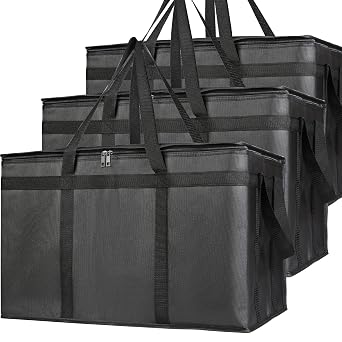Bodaon 3 Pack Insulated Food Delivery Bags, XXXL Catering Cooler Bag Black