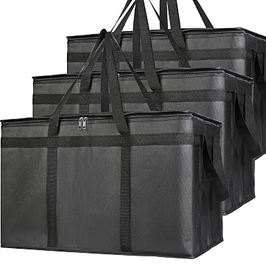 Bodaon 3 Pack Insulated Food Delivery Bags, XXXL Catering Cooler Bag Black