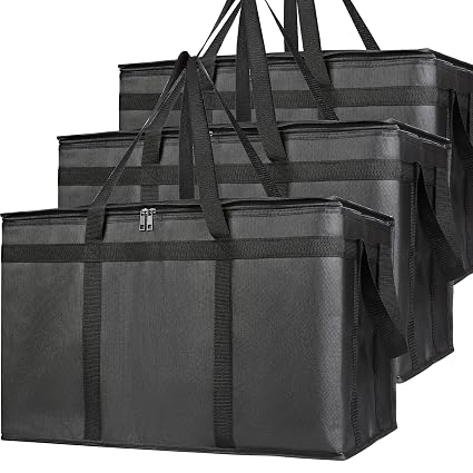 Bodaon 3 Pack Insulated Food Delivery Bags, XXXL Catering Cooler Bag Black