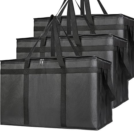 Bodaon 3 Pack Insulated Food Delivery Bags, XXXL Catering Cooler Bag Black