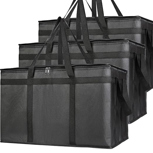 Bodaon 3 Pack Insulated Food Delivery Bags, XXXL Catering Cooler Bag Black