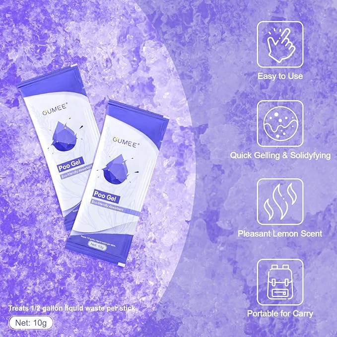 Lavender Portable Toilet Gel, Poo Gel for Potty, Camping Toilet Powder for Bucket, Eco Absorbent Gelling, Portable Urine Packets for Outdoor Recreation Supplies (Lavender-30 Packets, 10g of each)