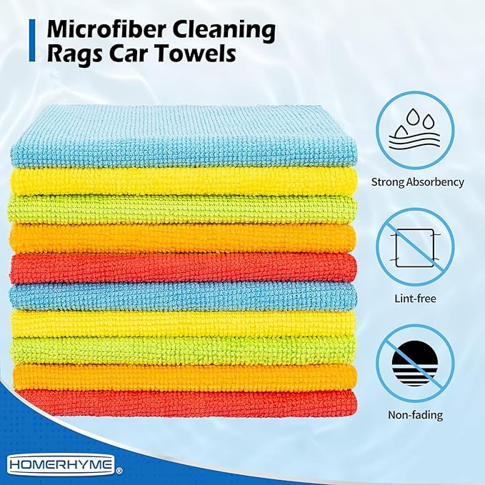 Microfiber Towels for Cars, 96 Pack Microfiber Cleaning Cloths, 11.5"*11.5" Cleaning Towels Bulk Absorbent Lint-Free, All-Purpose Rags for bar, Office, Household Cleaning