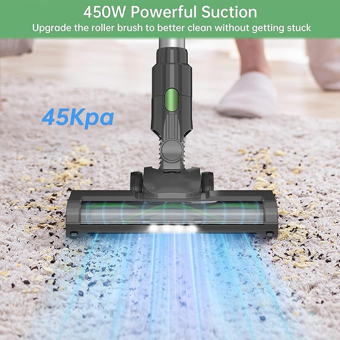 Cordless Stick Vacuum Cleaner, 45KPA Powerful Suction 50Mins Runtime, Lightweight 6-in-1 Vacuum with LED Touch Screen Anti-Tangle for Pet Hair Hard Floor Carpet Home Car