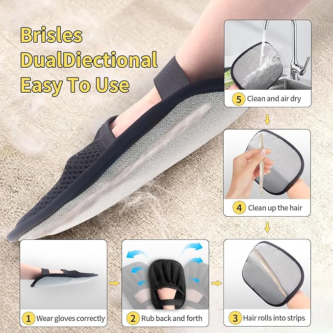 Upgraded Pet Hair Removal Gloves with Snug Elastic Wrist – Electrostatic Five-Finger Reusable Fur Remover for Cats & Dogs, Effortless Cleaning Tool for Couch, Carpet, Clothing & Car Seats