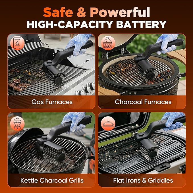 Sakerplus Electric Grill Brush,Cordless Rechargeable Grill Cleaning Brush with 2 Heads, 3-Speed & Angle Adjust, 400 RPM Waterproof Grill Cleaner for Outdoor Grill for Outdoor Camping Barbecue Grates