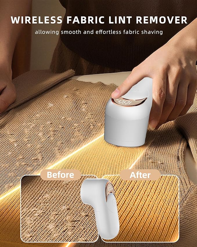 Fabric Shaver Lint Remover for Clothes, LED Display, 6-Leaf Blades, Rechargeable Sweater Defuzzer for Wool Cashmere Blanket Curtain Couch