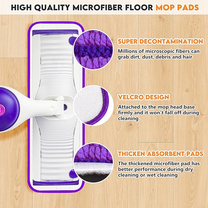 Reusable Mop Pads Compatible with Swiffer PowerMop, Microfiber Pads Replacement Washable Refills Pads for Dry Wet Cleaning, Spray Mops Pads Floor Mop Head for Hardwood Cleaning, 7 Pack