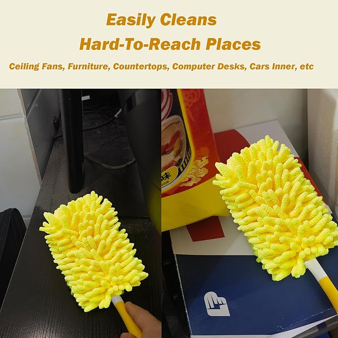 Reusable Duster for Swiffer, 360 Heavy Duty Duster Refill Compatible with Swiffer Hand Dusters for Dusting Furniture, Blinds, Ceiling Fans, Walls and More, 2 Refills +1 Handle, Yellow