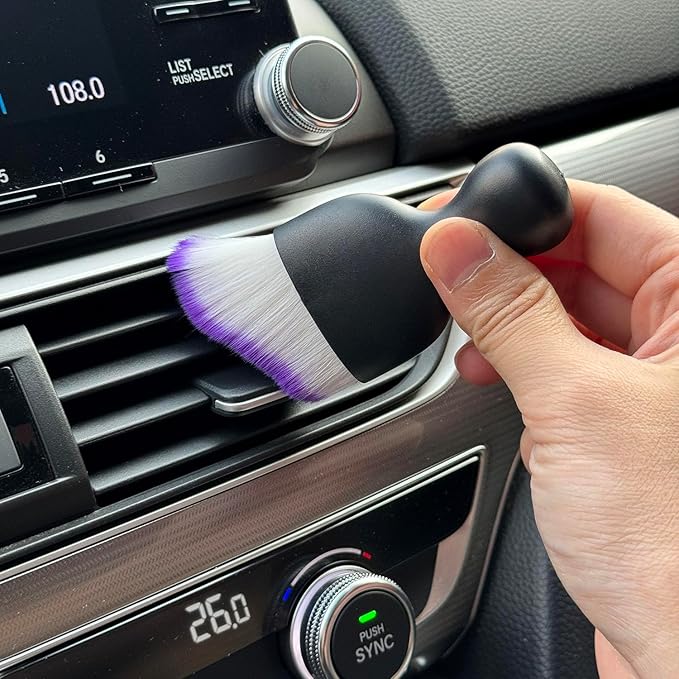 Car Detailing Brush, Soft Bristle Cleaning Brush, Scratch-Free Auto Duster Tool for Dashboard, Air Vents, Leather & Interior Cleaning (Black&Purple)