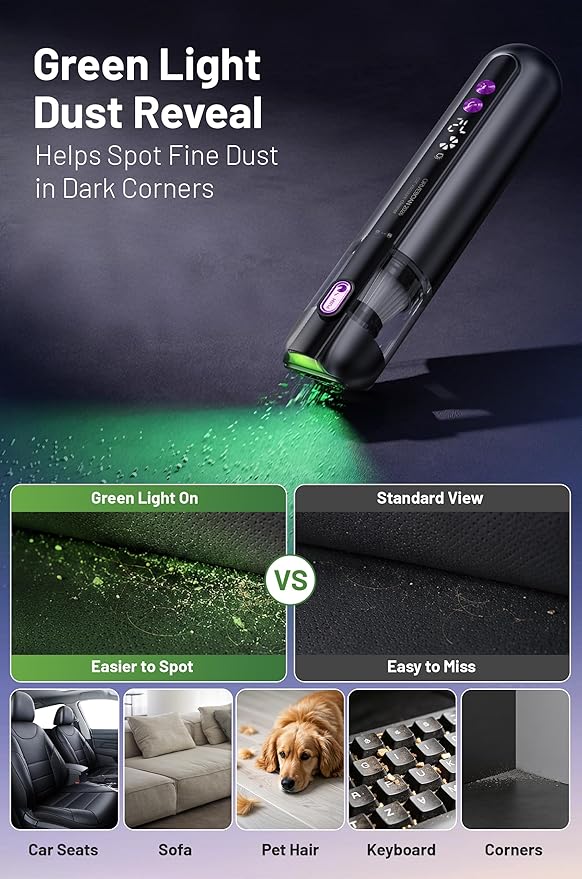 Handheld Cordless Car Vacuum Cleaner 15000Pa, 3-in-1 Portable Vacuum with LED Display & HEPA Filter,USB-C Rechargeable, up to 30-Min Runtime for Car, Home, Desk & Pet Hair(Black)